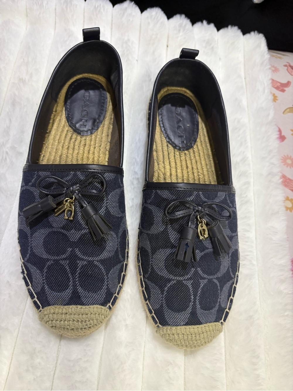 Coach Men’s Navy Signature Canvas Tassel Espadrille Loafers
